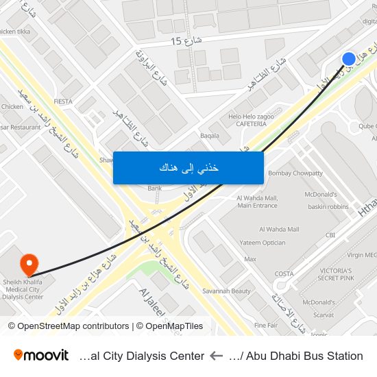 Hazaa Bin Zayed St /  Abu Dhabi Bus Station to Sheikh Khalifa Medical City Dialysis Center map