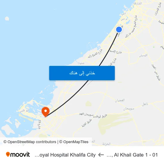 Quoz, Al Khail Gate 1 - 01 to Nmc Royal Hospital Khalifa City map