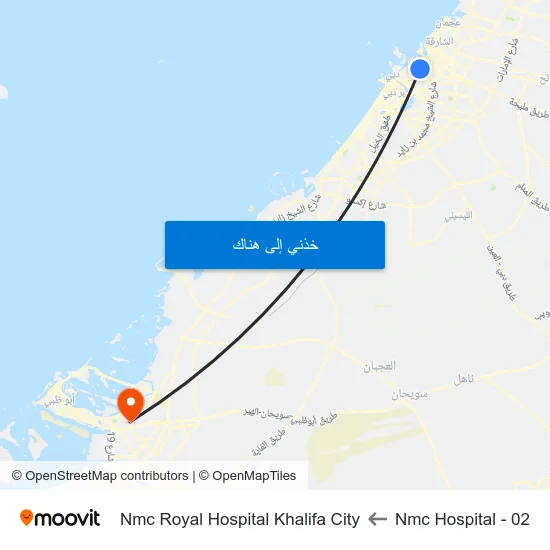 Nmc Hospital - 02 to Nmc Royal Hospital Khalifa City map