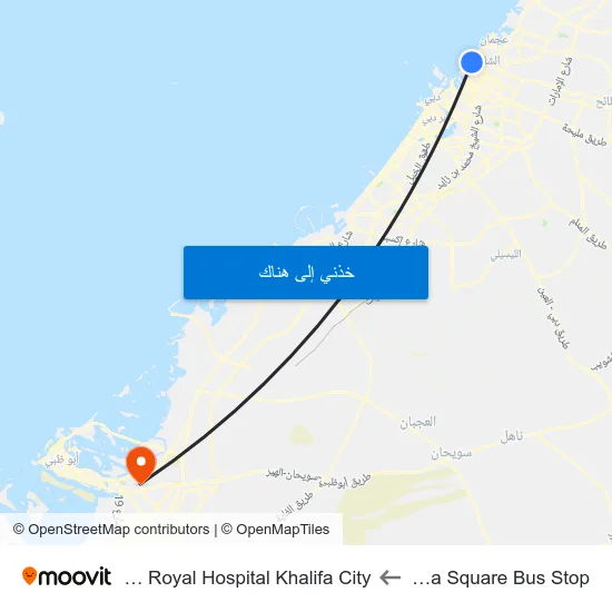 Rolla Square Bus Stop to Nmc Royal Hospital Khalifa City map