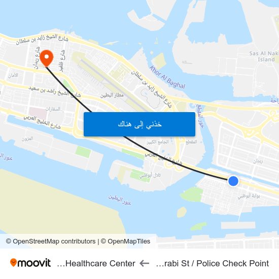 Al Khaleej Al Arabi St / Police Check Point to Zafaranah Healthcare Center map