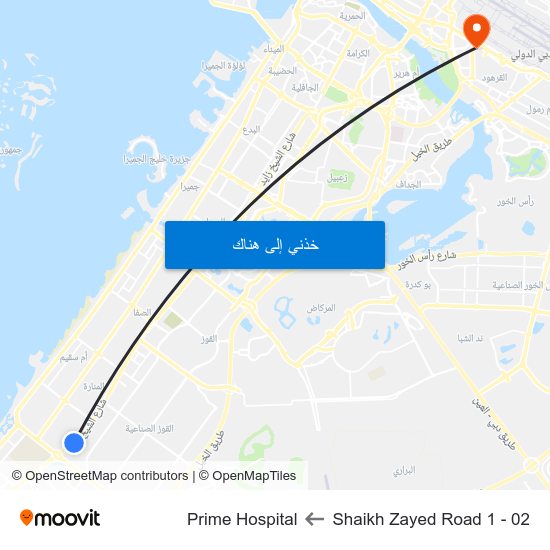 Shaikh Zayed  Road 1 - 02 to Prime Hospital map