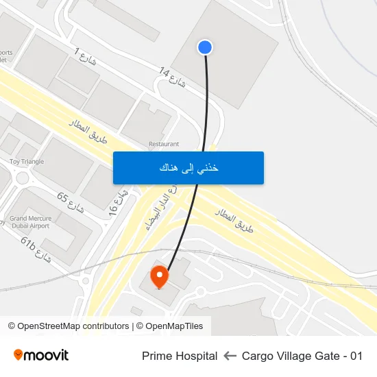 Cargo Village Gate - 01 to Prime Hospital map