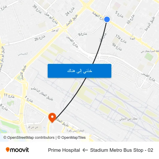 Stadium Metro Bus Stop - 02 to Prime Hospital map