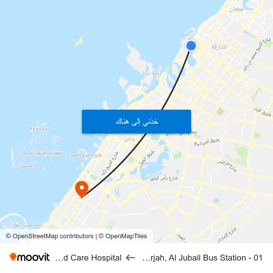 Sharjah, Al Jubail Bus Station - 01 to Med Care Hospital map