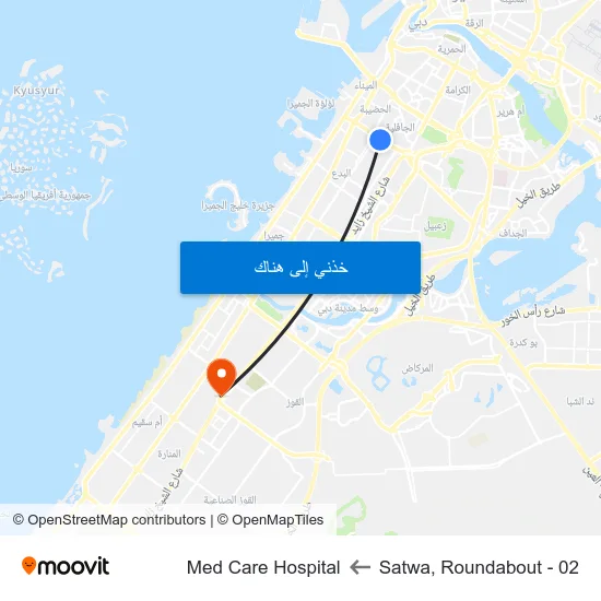 Satwa, Roundabout - 02 to Med Care Hospital map
