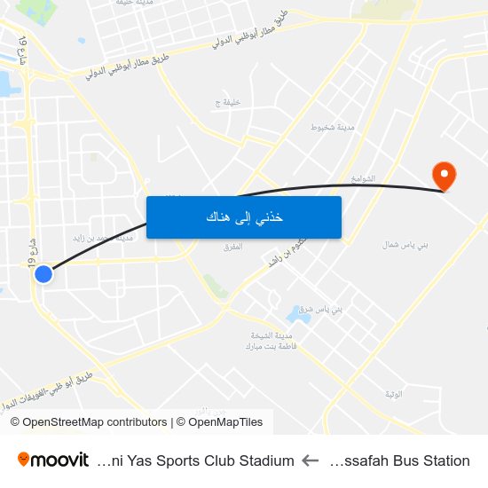 Mussafah Bus Station to Bani Yas Sports Club Stadium map