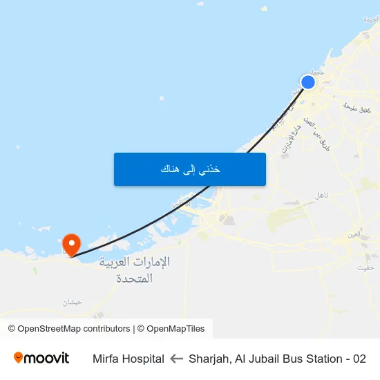 Sharjah, Al Jubail Bus Station - 02 to Mirfa Hospital map