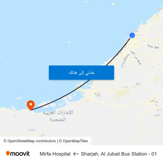 Sharjah, Al Jubail Bus Station - 01 to Mirfa Hospital map