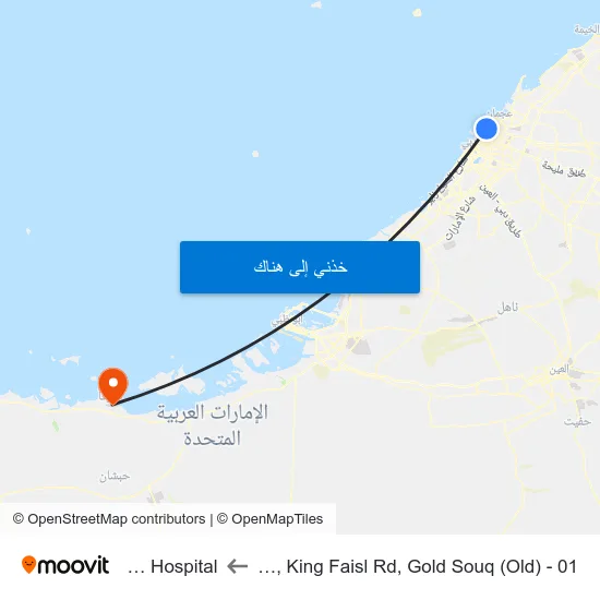 Sharjah, King Faisl Rd, Gold Souq (Old) - 01 to Mirfa Hospital map