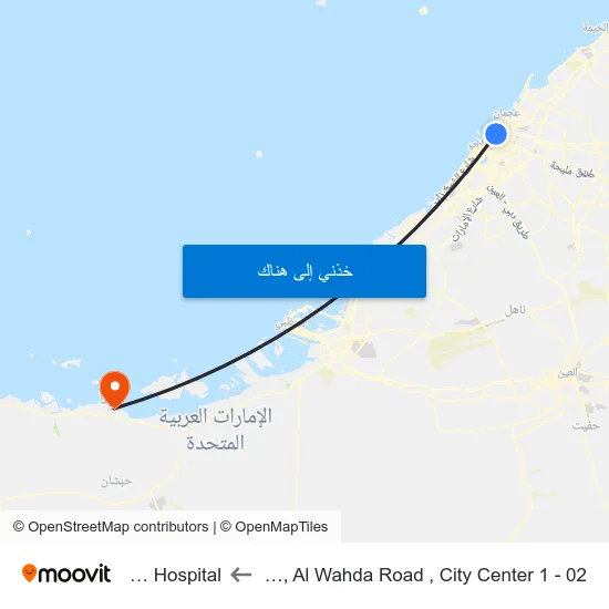 Sharjah, Al Wahda Road , City Center 1 - 02 to Mirfa Hospital map