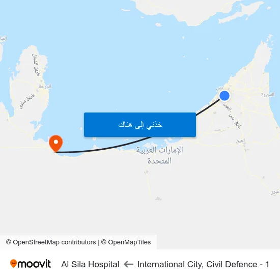 International City, Civil Defence - 1 to Al Sila Hospital map