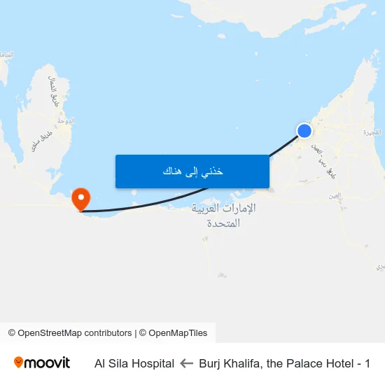 Burj Khalifa, the Palace Hotel - 1 to Al Sila Hospital map