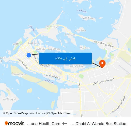 Abu Dhabi Al Wahda Bus Station to Amana Health Care map