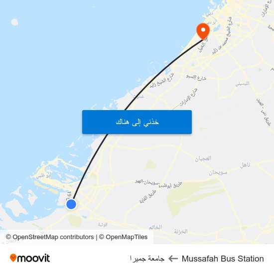 Mussafah Bus Station to جامعة جميرا map