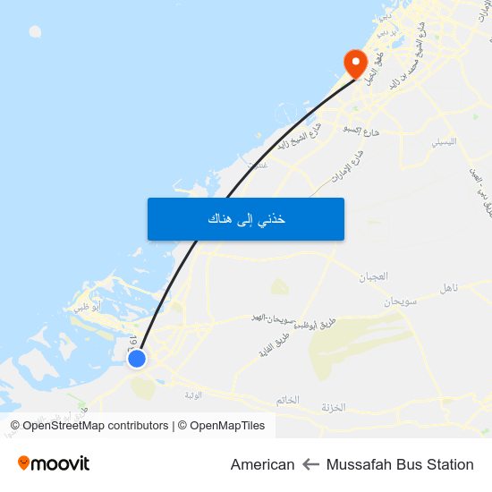 Mussafah Bus Station to American map