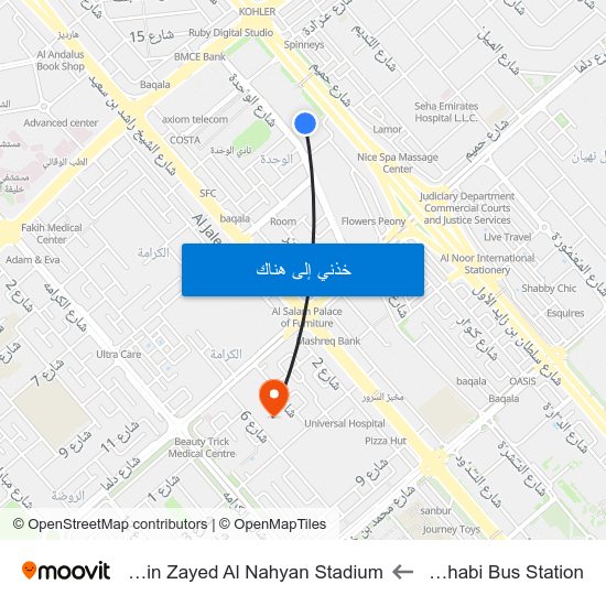Abu Dhabi Bus Station to Sultan Bin Zayed Al Nahyan Stadium map