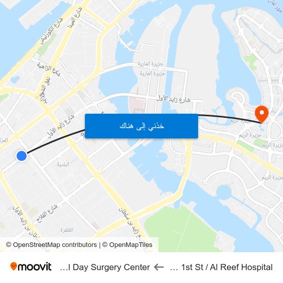 Zayed 1st St / Al Reef Hospital to Burjeel Day Surgery Center map
