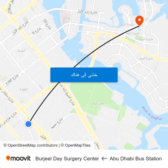 Abu Dhabi Bus Station to Burjeel Day Surgery Center map