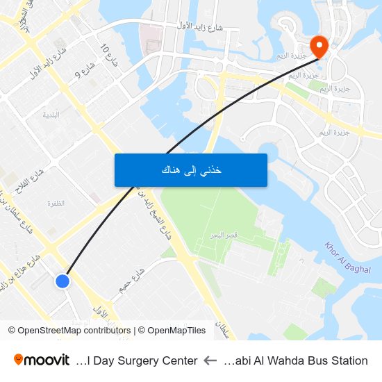 Abu Dhabi Al Wahda Bus Station to Burjeel Day Surgery Center map