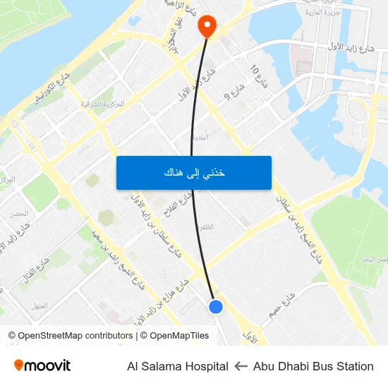 Abu Dhabi Bus Station to Al Salama Hospital map