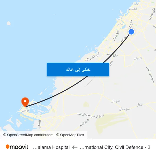International City, Civil Defence - 2 to Al Salama Hospital map