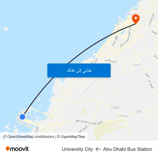 Abu Dhabi Bus Station to University City map