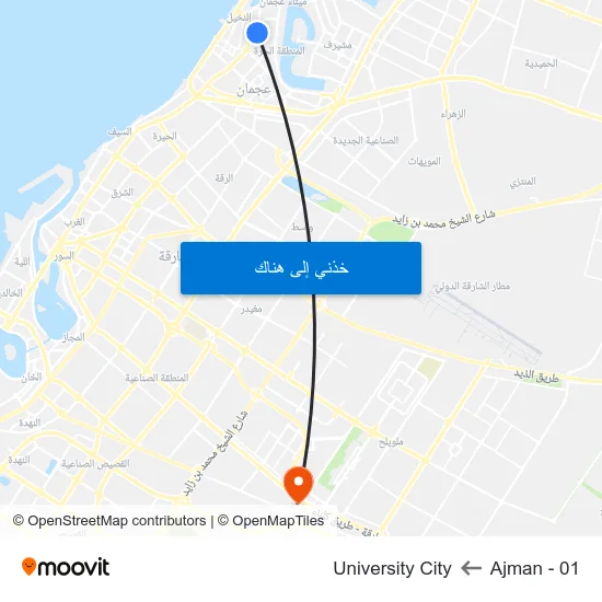 Ajman - 01 to University City map