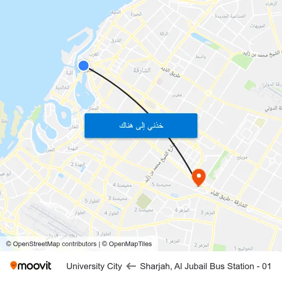 Sharjah, Al Jubail Bus Station - 01 to University City map