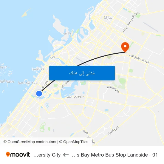 Business Bay Metro Bus Stop Landside - 01 to University City map