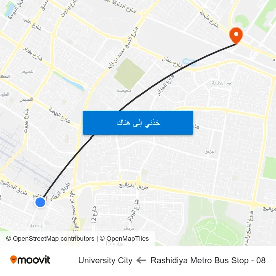 Rashidiya Metro Bus Stop - 08 to University City map