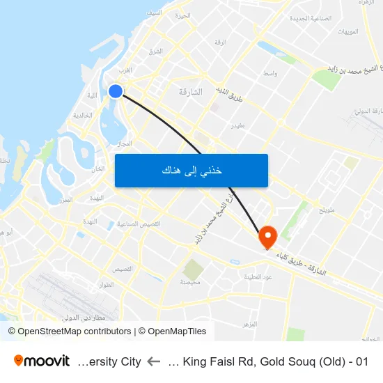 Sharjah, King Faisl Rd, Gold Souq (Old) - 01 to University City map