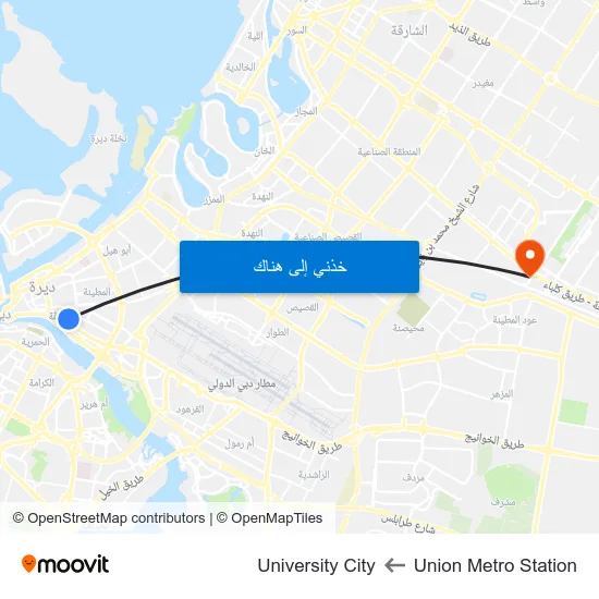 Union Metro Station to University City map