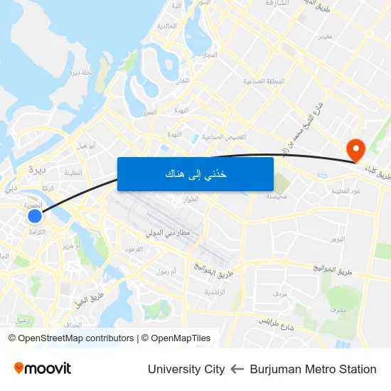 Burjuman Metro Station to University City map