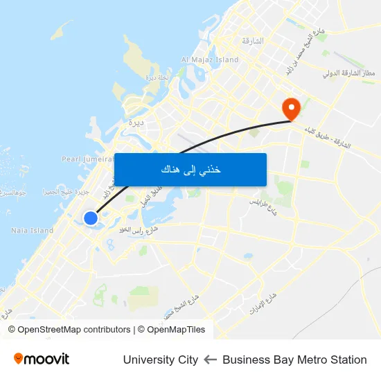 Business Bay Metro Station to University City map