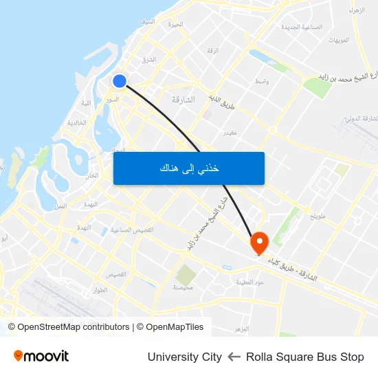 Rolla Square Bus Stop to University City map