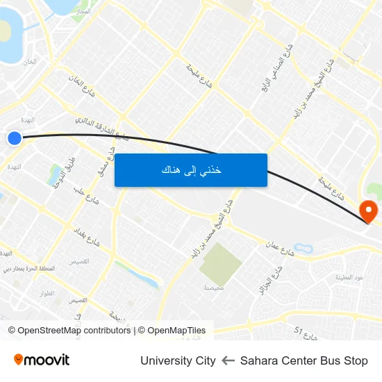 Sahara Center Bus Stop to University City map