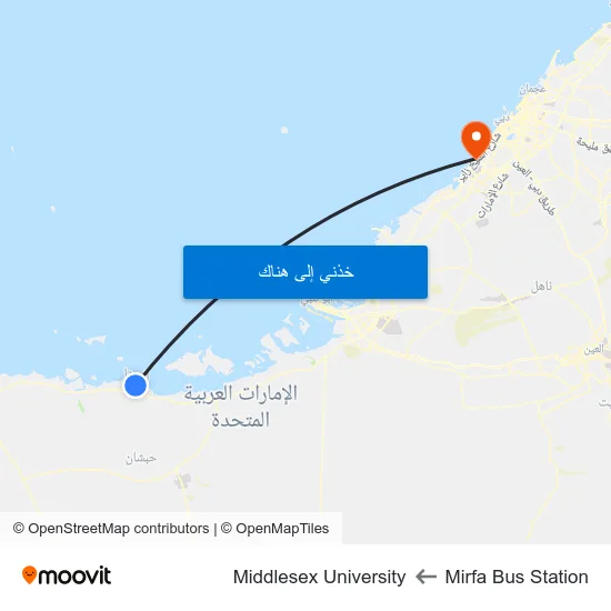 Mirfa Bus Station to Middlesex University map