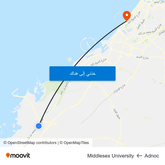 Adnoc to Middlesex University map