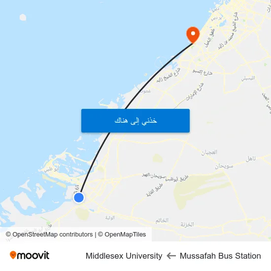 Mussafah Bus Station to Middlesex University map