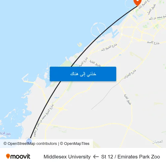 St 12 / Emirates Park Zoo to Middlesex University map