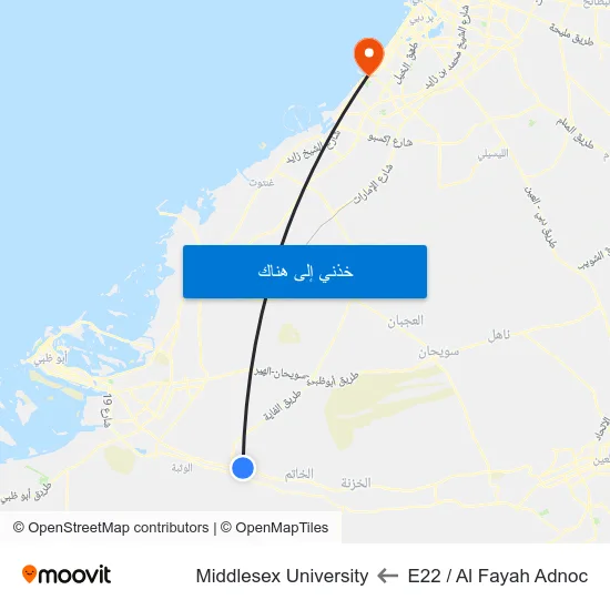 E22 / Al Fayah Adnoc to Middlesex University map
