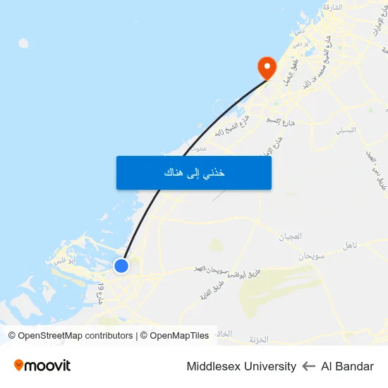 Al Bandar to Middlesex University map
