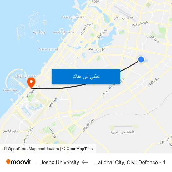 International City, Civil Defence - 1 to Middlesex University map