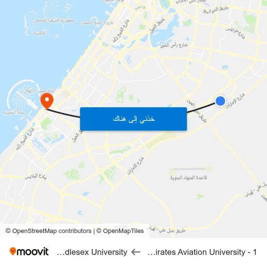 Emirates Aviation University - 1 to Middlesex University map