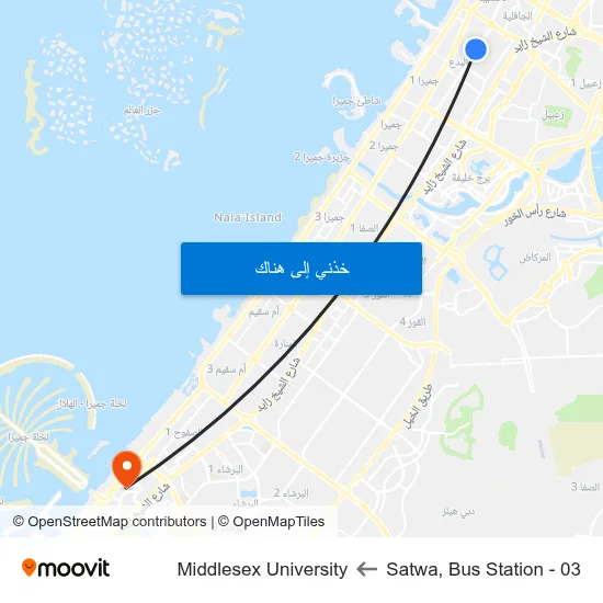 Satwa, Bus Station - 03 to Middlesex University map