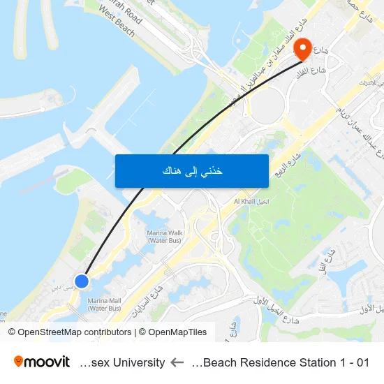 Jumeirah Beach Residence Station 1 - 01 to Middlesex University map