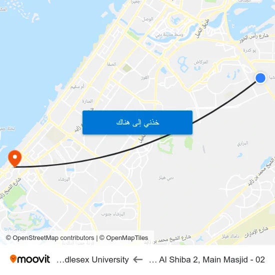Nad Al Shiba 2, Main Masjid - 02 to Middlesex University map