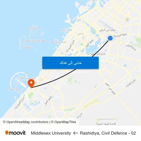 Rashidiya, Civil Defence - 02 to Middlesex University map