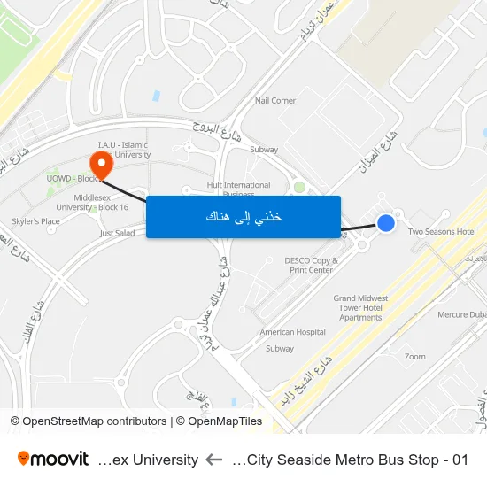 Dubai Internet City Seaside Metro Bus Stop - 01 to Middlesex University map